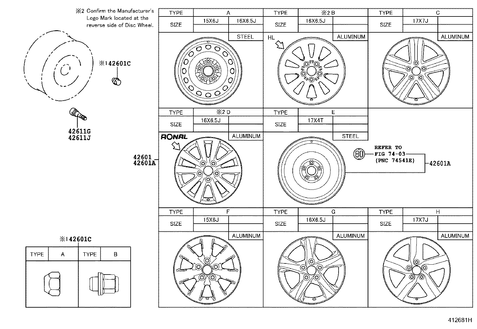 размеры колес королла 120
